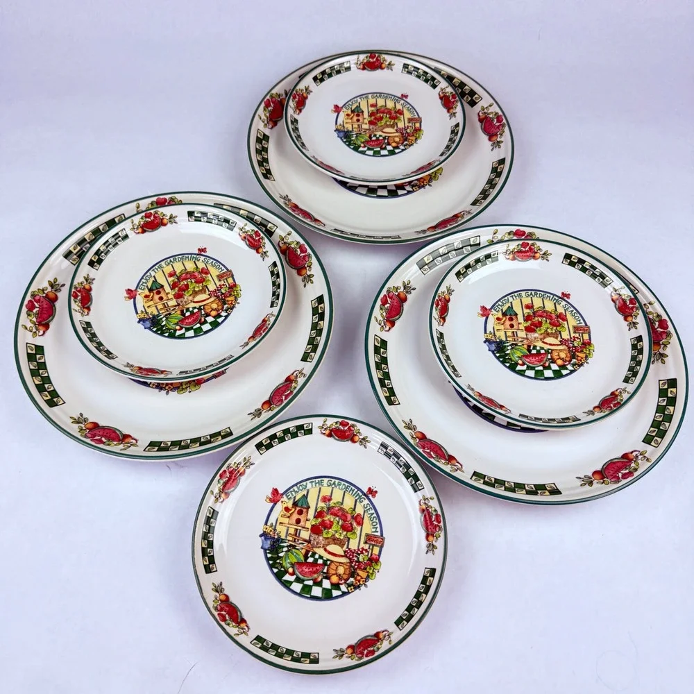 International Tableworks Gardening Season Stoneware Plates Set of 7 1996 Vintage